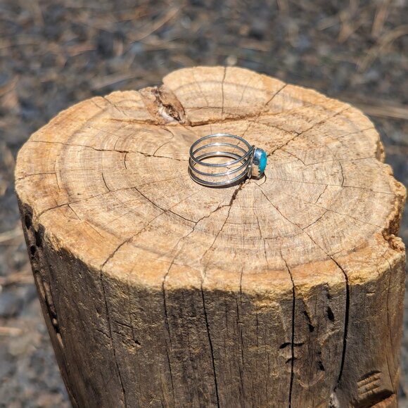 Navajo Kingman Turquoise 3 Split wire Ring Sterling Silver NA Jewelry Sz 6US*** - Picture 8 of 10